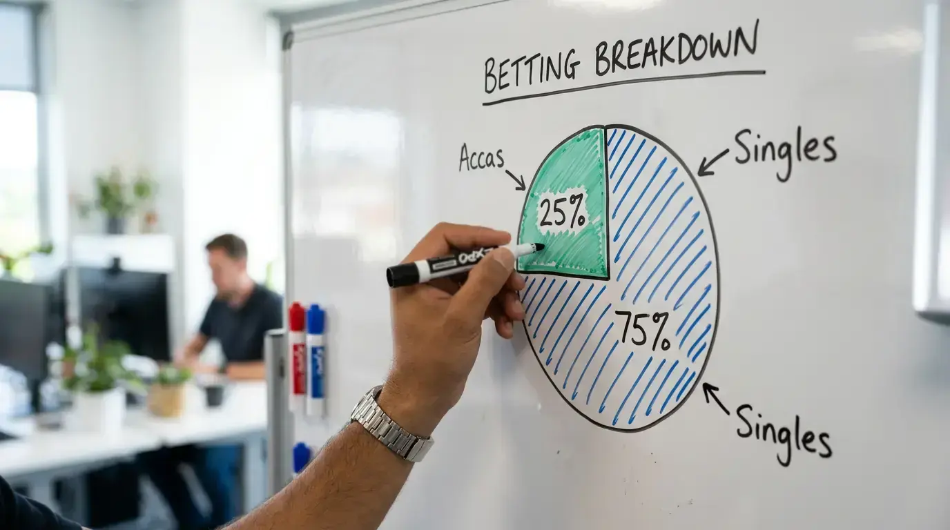 Cricket betting bankroll allocation showing small percentage reserved for accumulator bets