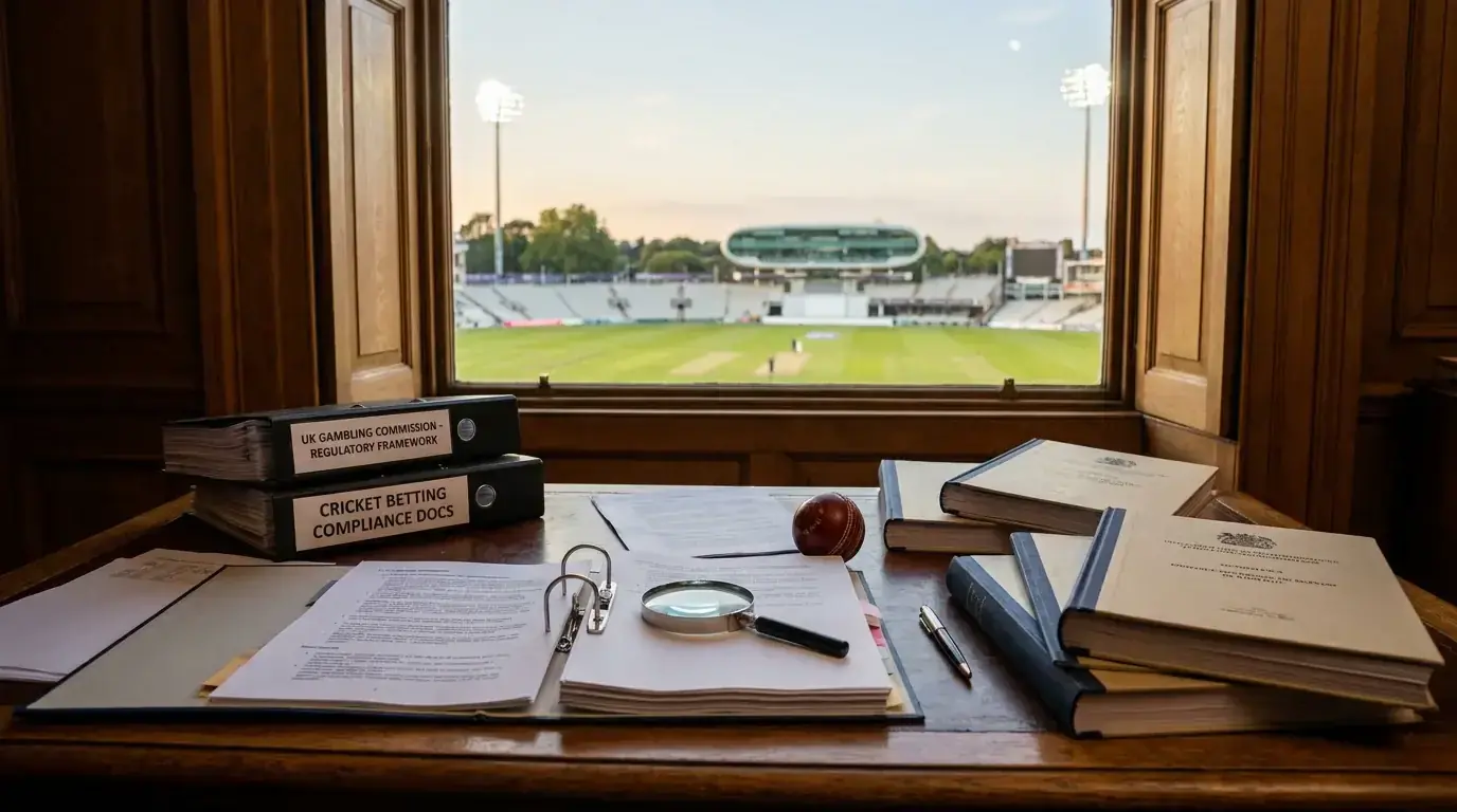UK Gambling Commission regulatory framework with cricket betting compliance documentation