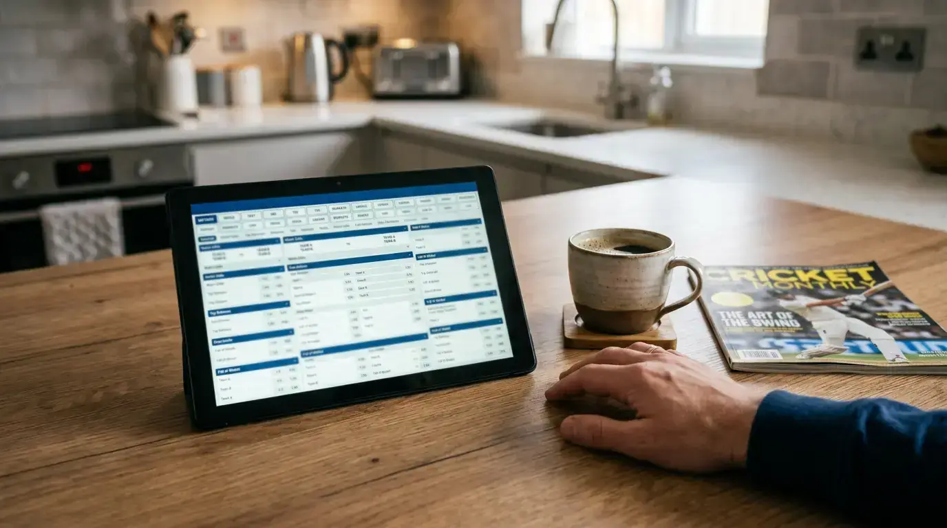 Cricket bookmaker platform showing market depth with multiple betting options
