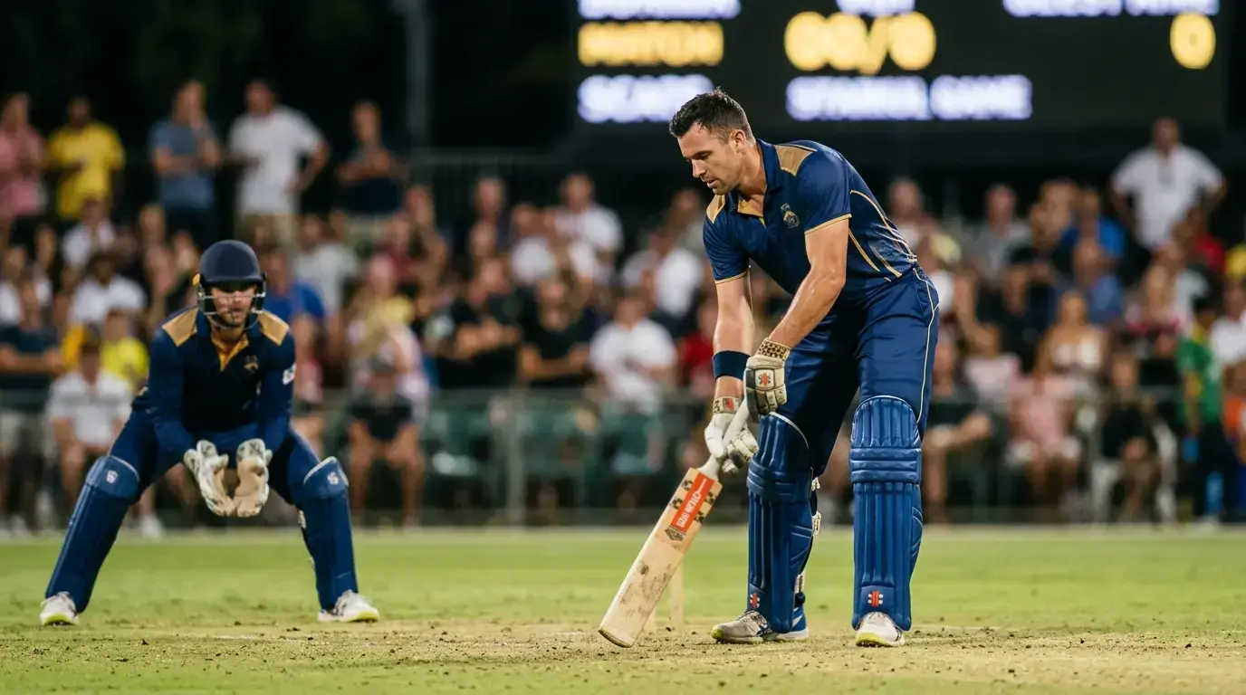 Cricket match momentum analysis with a batsman settling in despite a slow scoreboard start