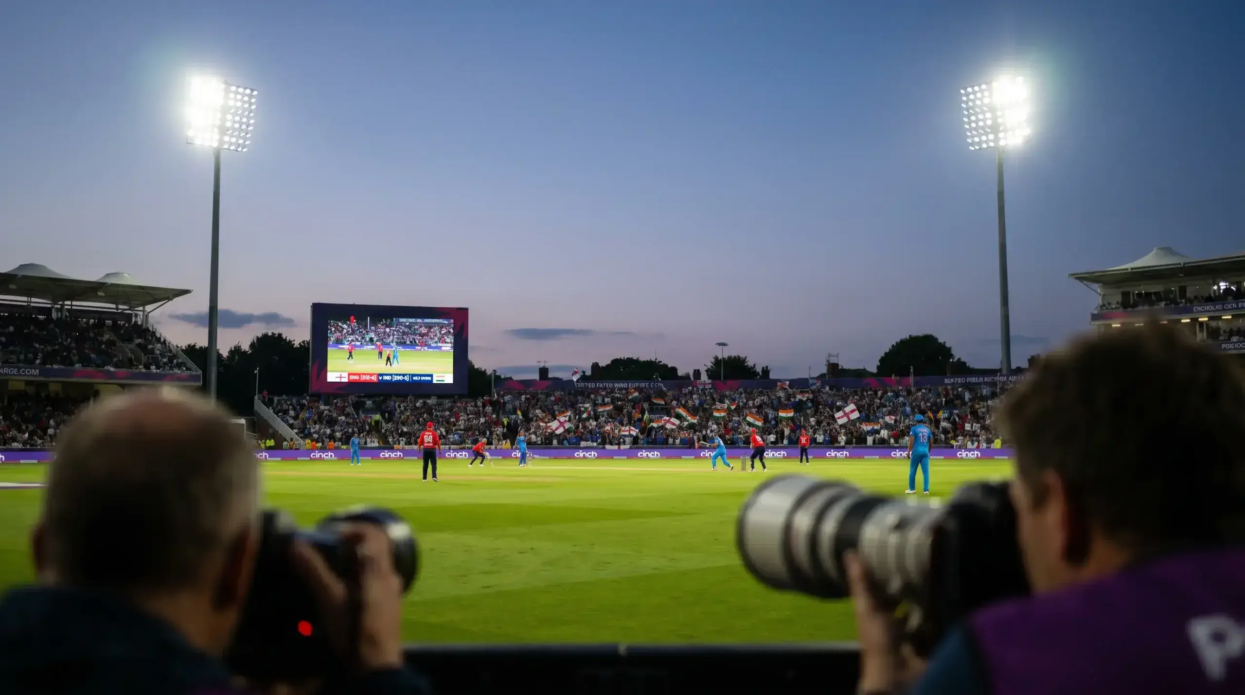 Cricket World Cup tournament atmosphere showing ODI match with international competition intensity