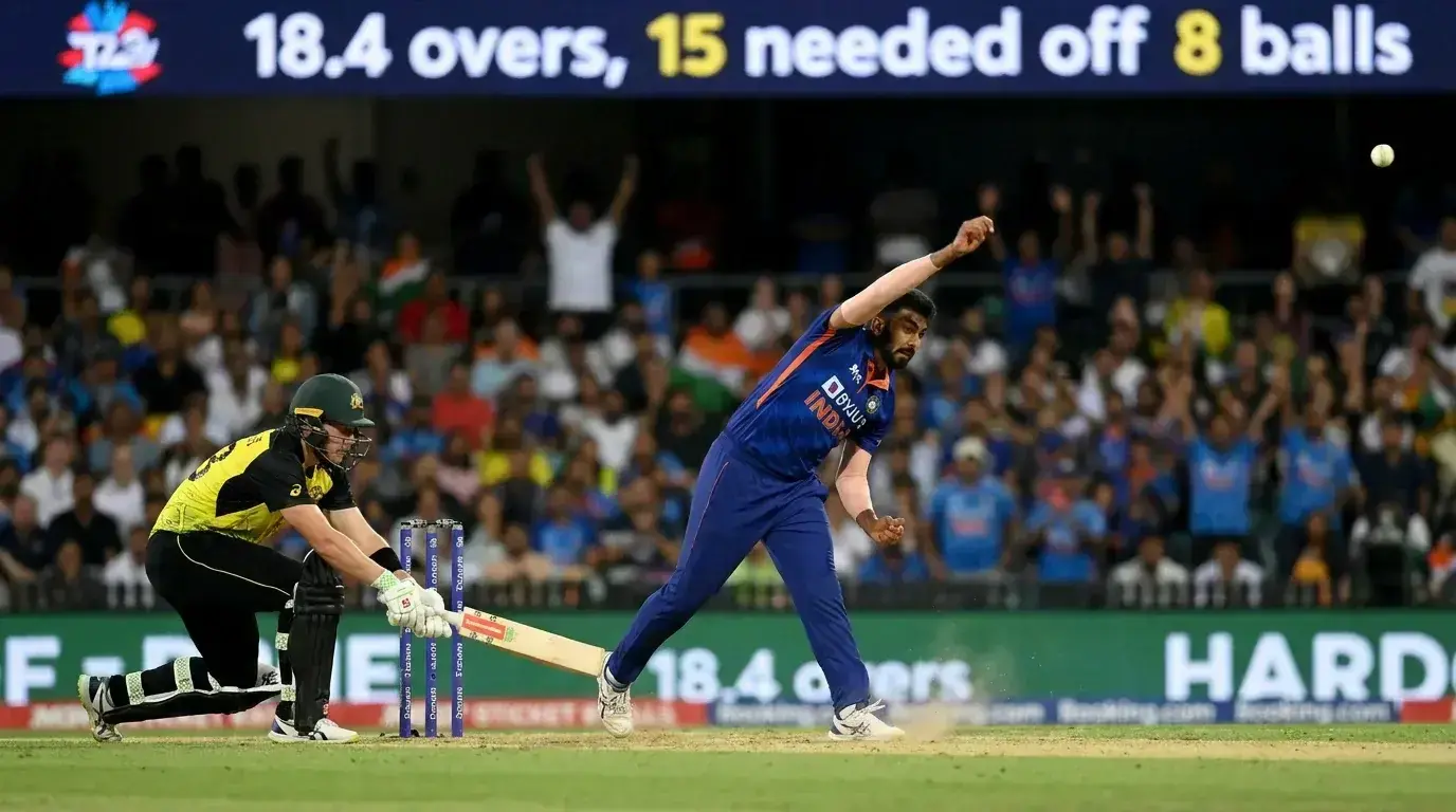 Cricket death bowler executing yorker in final overs showing phase-specific bowling skill
