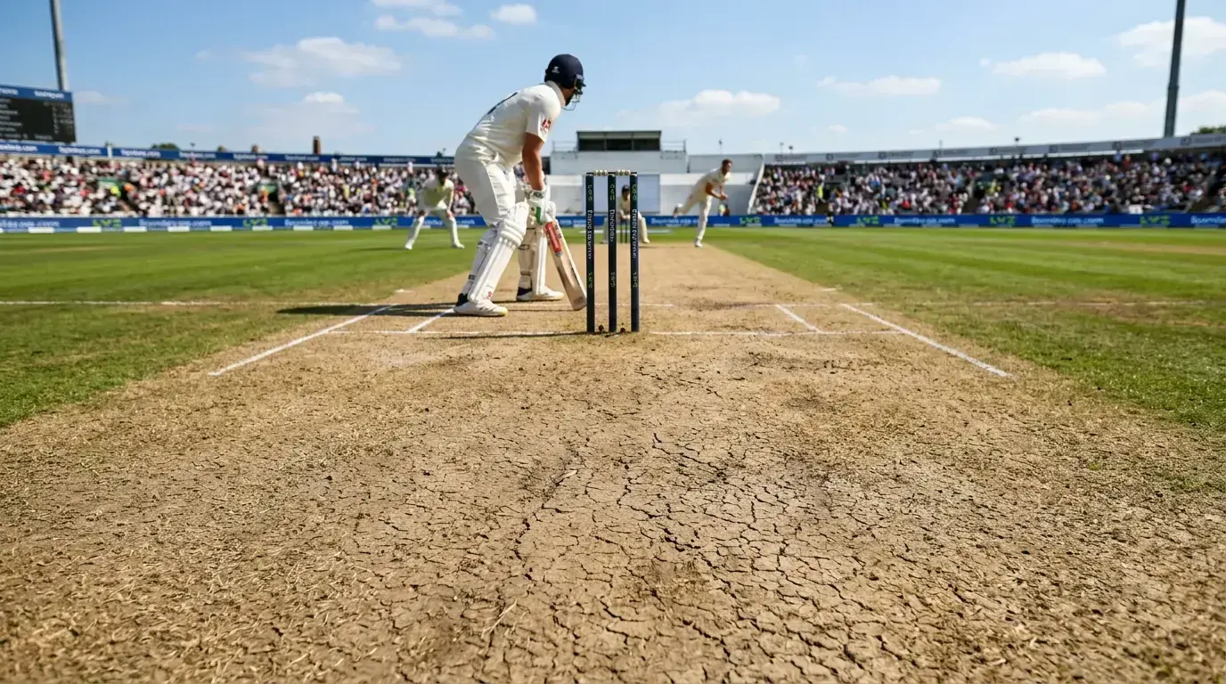 Flat batting pitch at cricket ground with true bounce suitable for high-scoring run accumulation