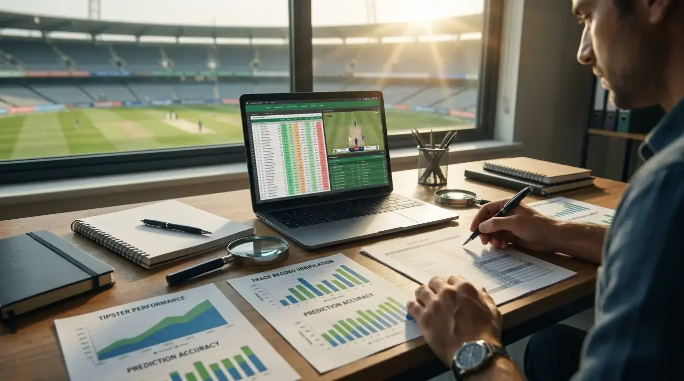 Cricket betting analysis desk showing evaluation of tipster predictions and track record verification
