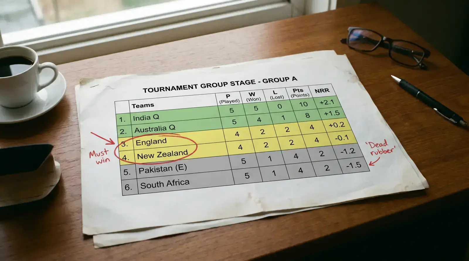 Cricket World Cup group stage scenario showing team qualification mathematics affecting motivation