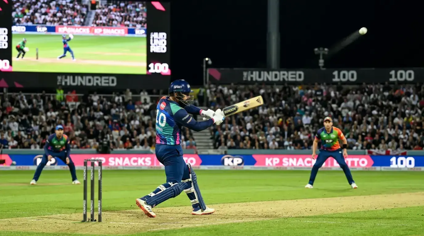 Middle-order batsman playing powerful shot during Hundred acceleration phase
