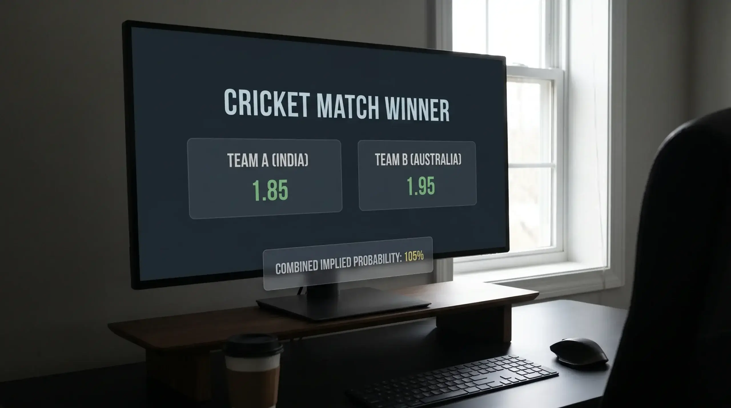 Cricket match winner market display showing two-way pricing with bookmaker margin analysis