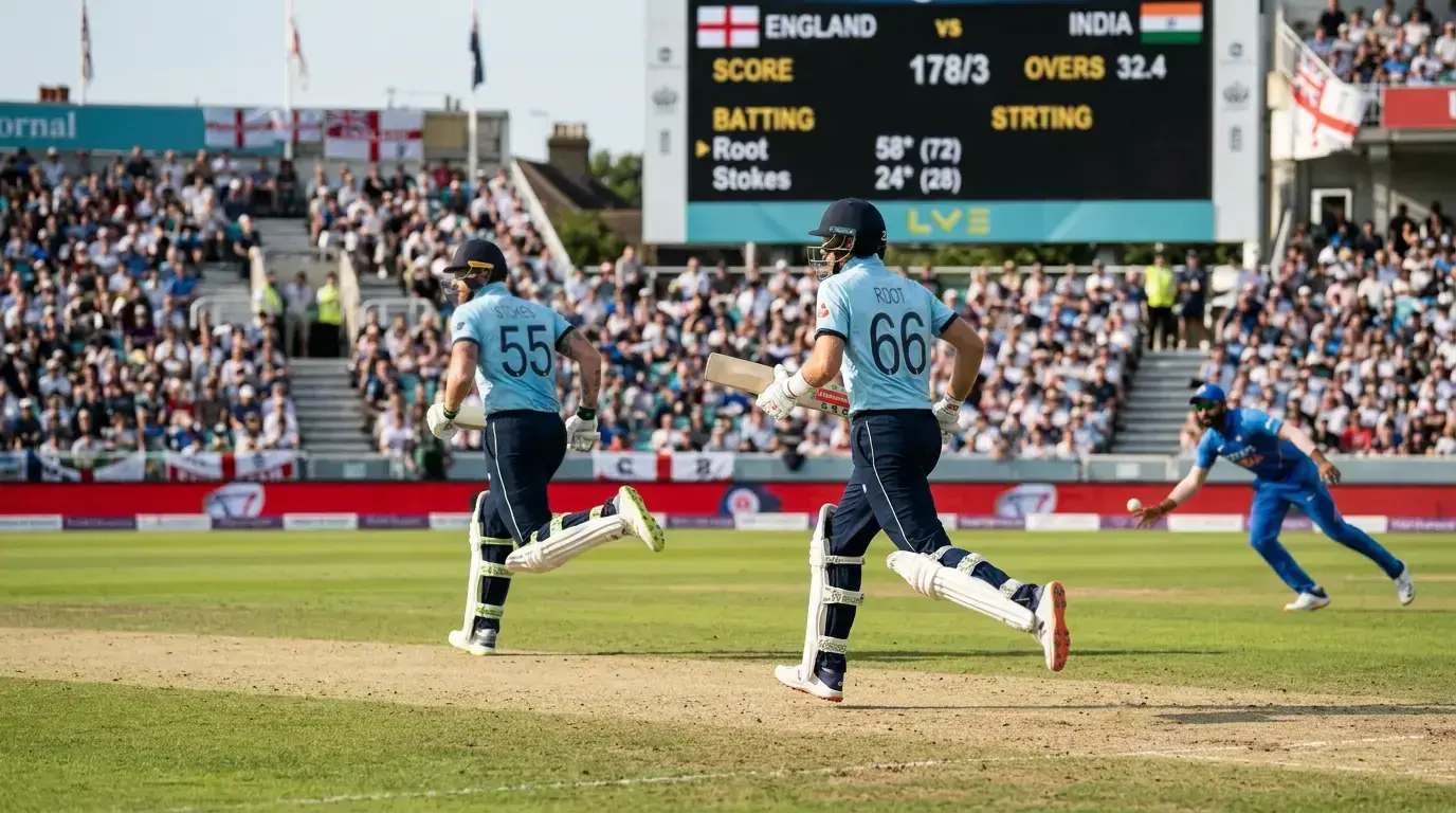 ODI batsman building innings through middle overs demonstrating anchor plus accelerate approach