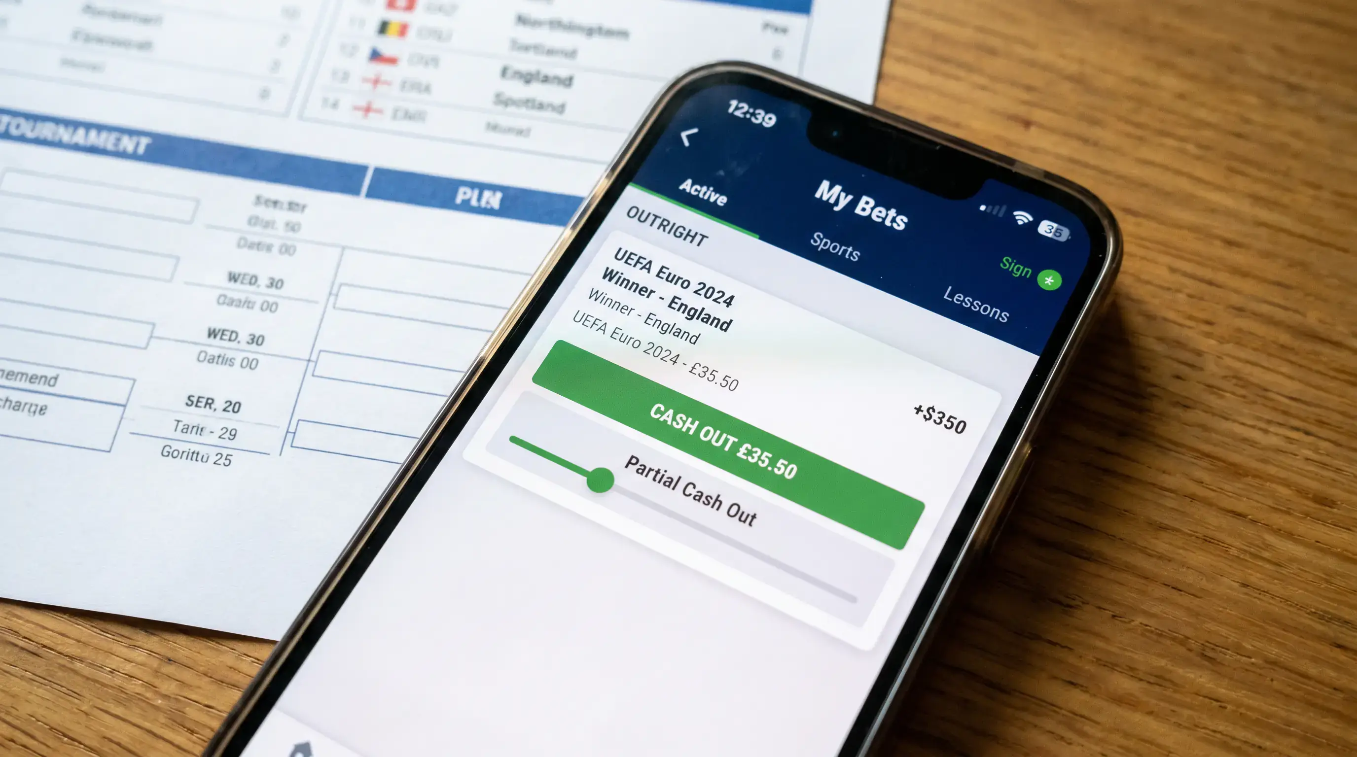 Cricket World Cup outright bet management showing partial cash-out strategy during tournament