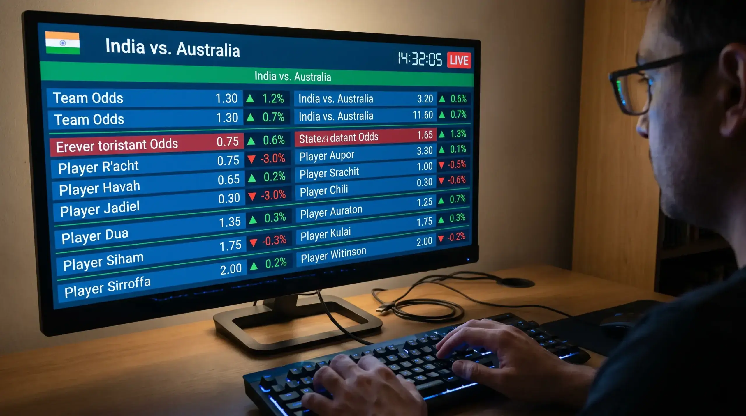 Cricket betting odds screen showing rapid price movement immediately after toss result announcement