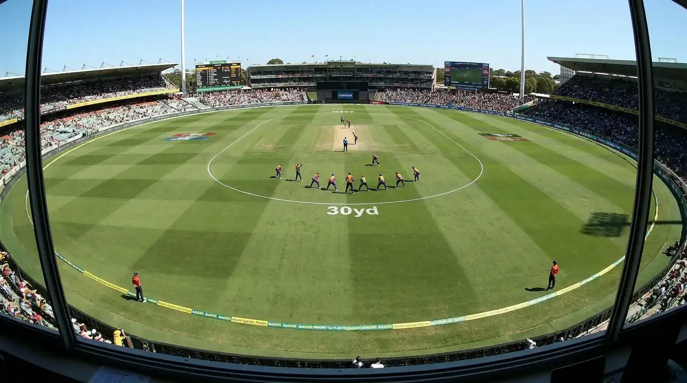 Cricket field diagram showing restricted fielding positions during powerplay overs