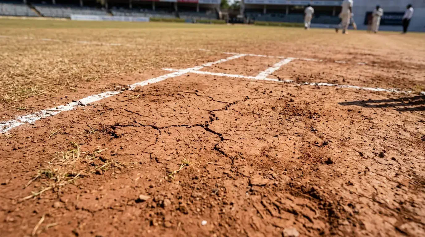 Red soil cricket pitch characteristic of subcontinental venues showing spin-friendly surface