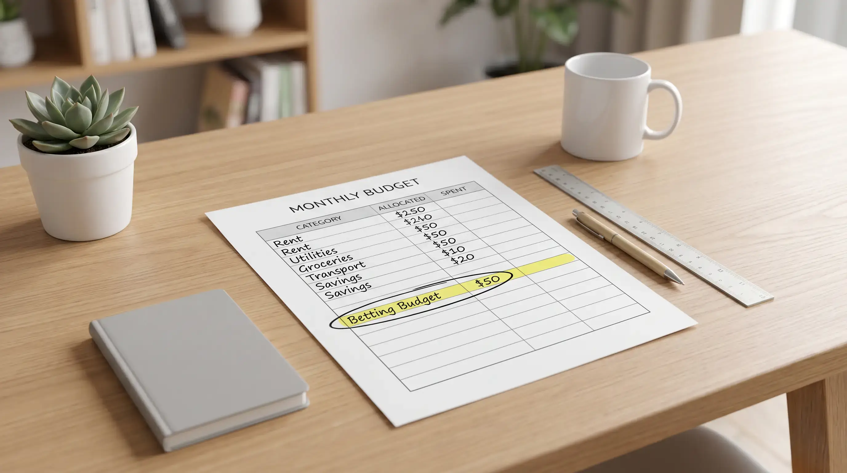 Organised financial setup showing dedicated betting allocation separate from personal finances