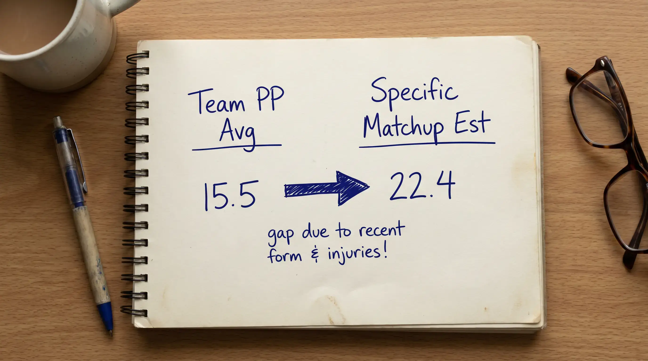 Cricket powerplay analysis comparing team average scoring with specific opener versus bowler matchup