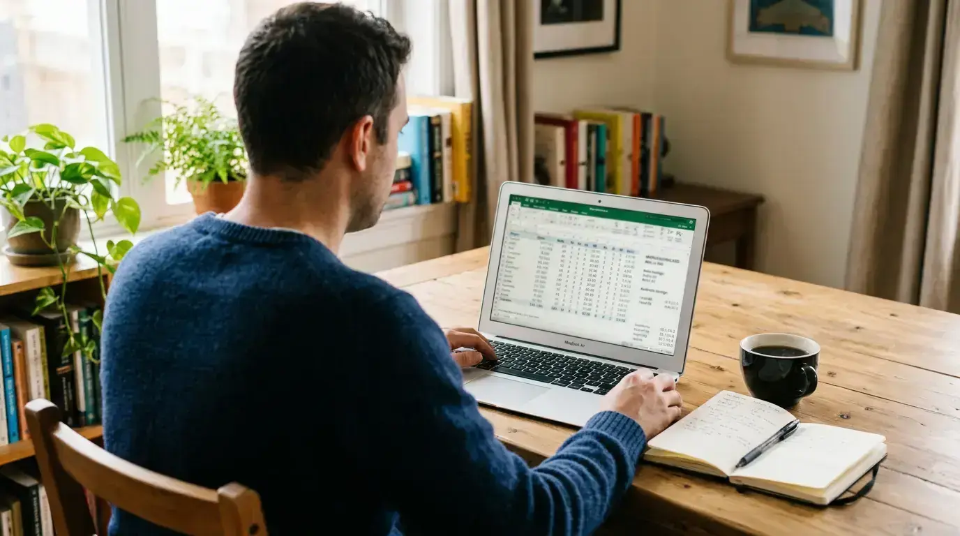 Cricket analyst reviewing match statistics and betting data on a laptop screen