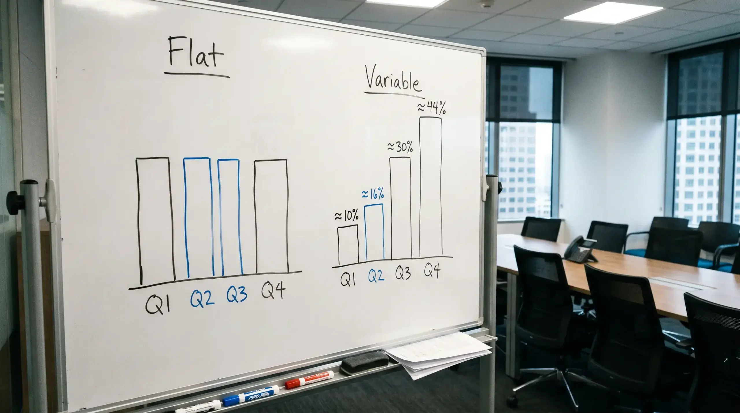 Variable staking model showing scaled bet sizes proportional to estimated edge strength