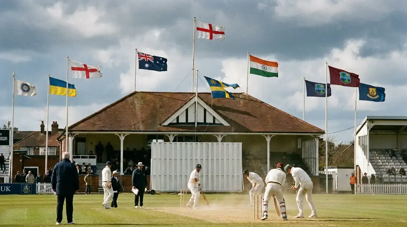 Cricket ground flags showing wind direction and strength affecting batting and bowling strategy
