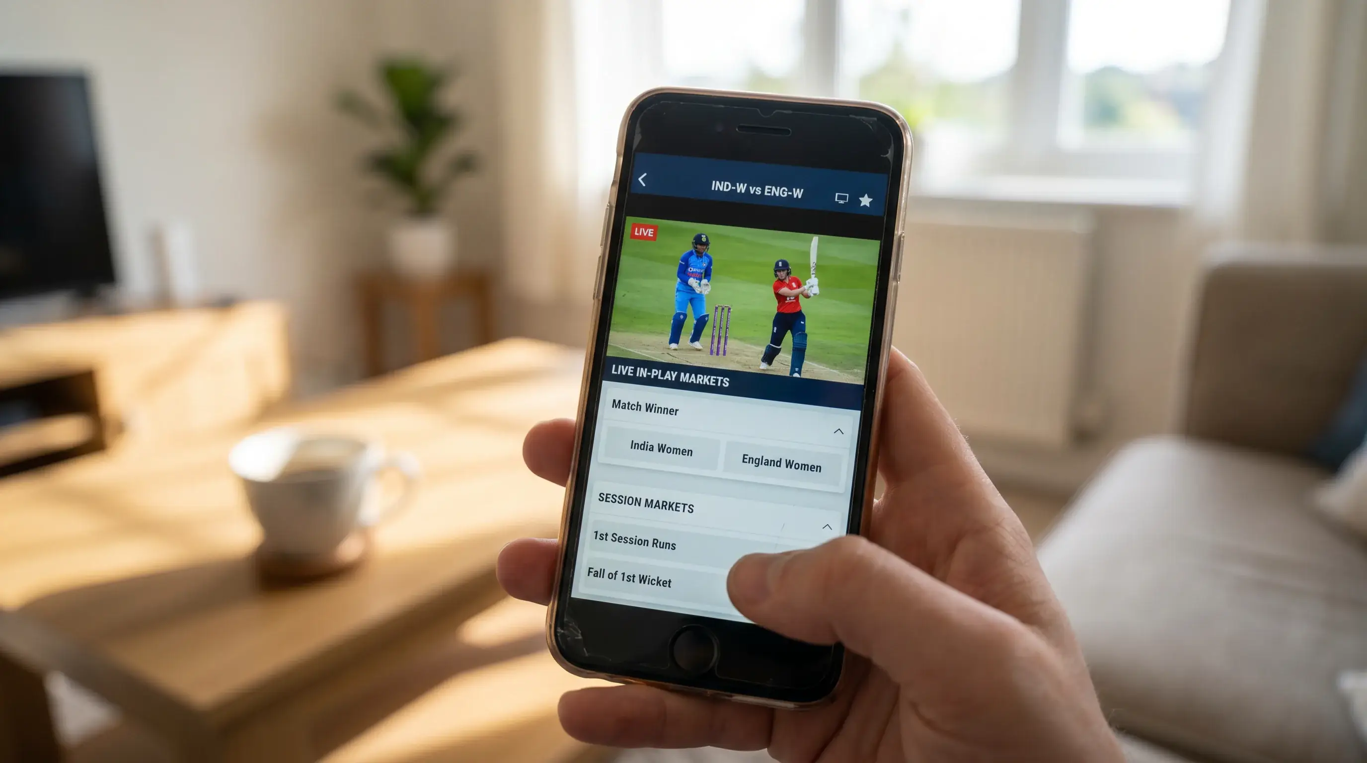 In-play cricket betting screen for women's match showing limited market depth creating value opportunities