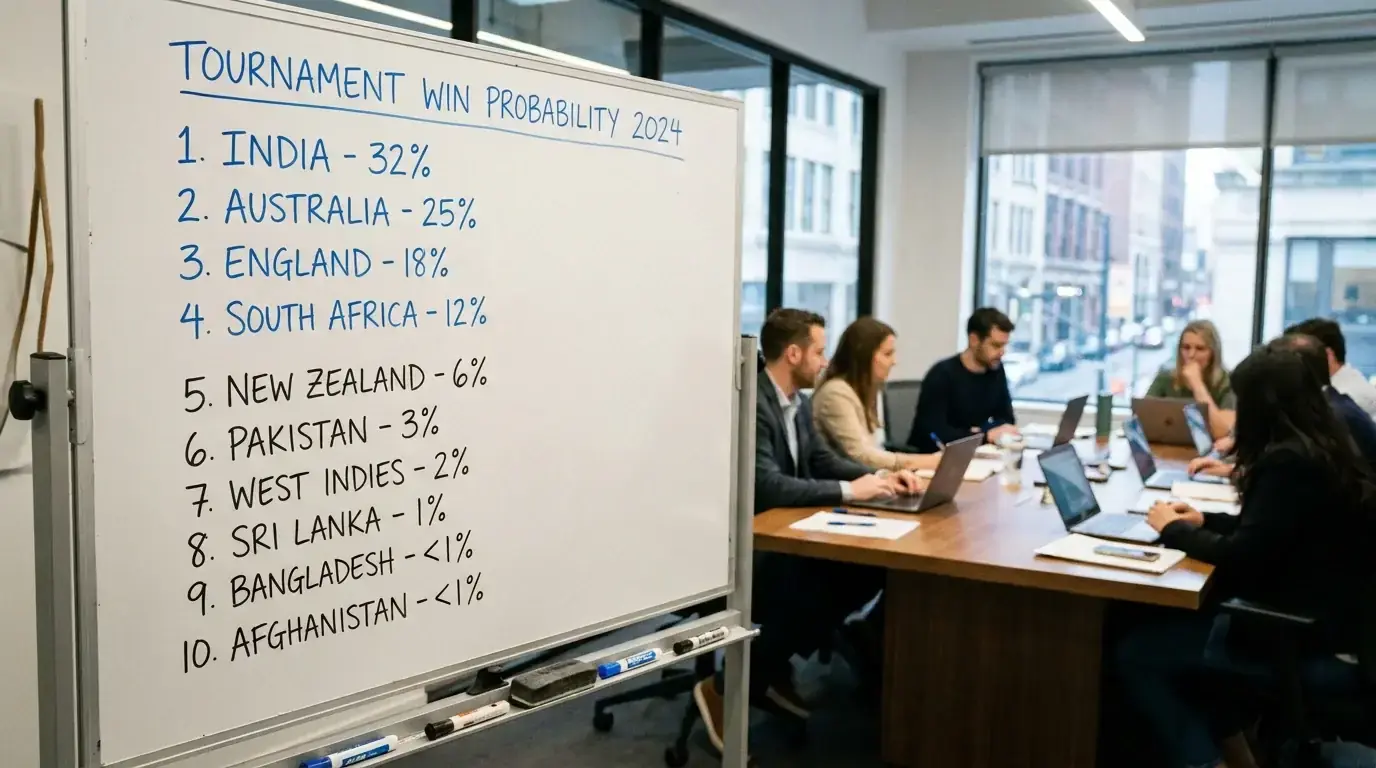 Cricket World Cup outright winner probability model showing team-by-team tournament chances