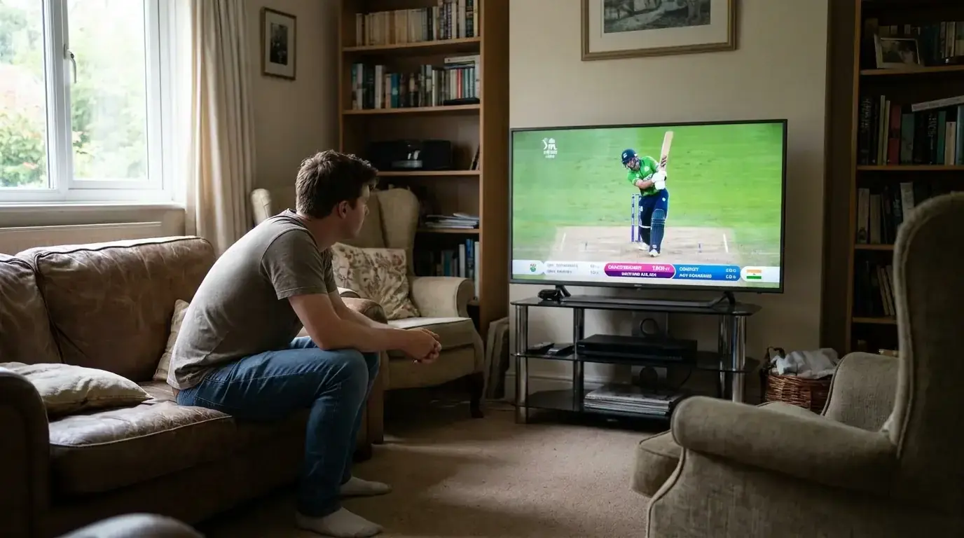 Young adult cricket fan watching match demonstrating the demographic overlap with betting participation